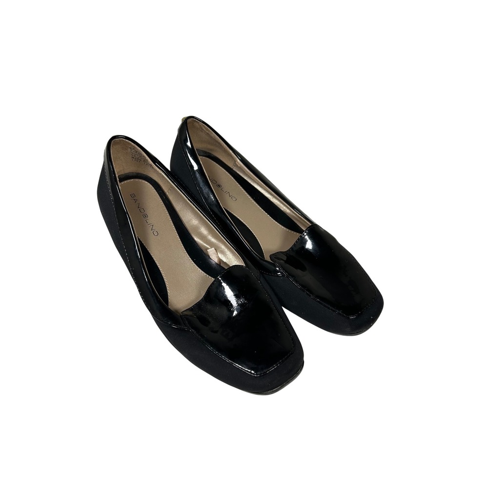 Bandolino Loafer Women's 6.5 Black Patent Square Toe Low Wedge Shoes Career